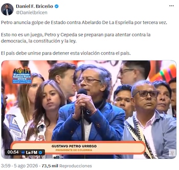 Daniel Briceño acusó a Gustavo Petro de planear golpe y llamó a defender la democracia en Colombia - crédito @Danielbricen/X
