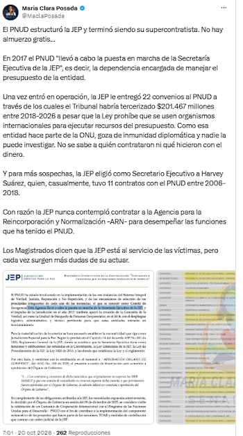 María Clara Posada cuestionó los convenios entre la JEP y el Pnud - crédito @MaclaPosada/X