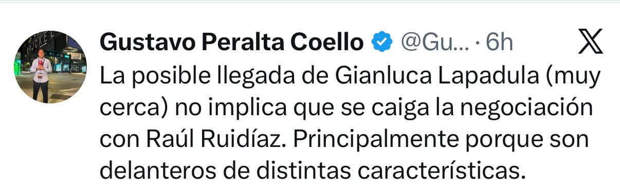 El fichaje de Gianluca Lapadula no frenaría el regreso de Raúl Ruidíaz en este Torneo Clausura 2026.
