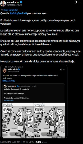 Matador responde a Vicky Dávila