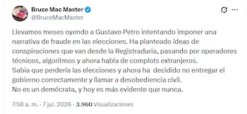 El líder empresarial reaccionó a la suspensión del empalme presidencial - crédito X