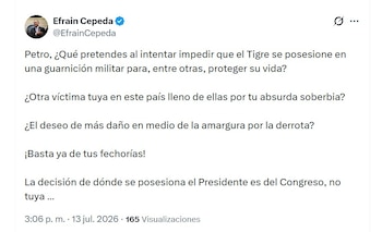 Efraín Cepeda calificó la decisión del Gobierno como una interferencia en un asunto que debe ser resuelto por el Legislativo - crédito @EfrainCepeda/X