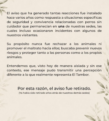 El Tambor retiró el aviso sobre los perros callejeros y explicó por qué lo puso - crédito @eltambor_rest/tiktok
