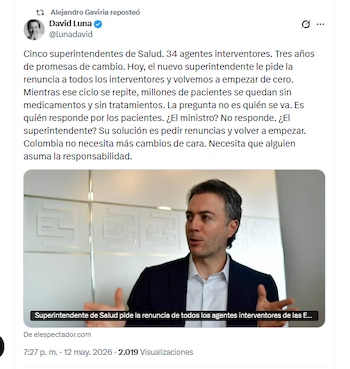 David Luna criticó medidas que está tomando Daniel Quintero como superintendente - crédito @lunadavid/X