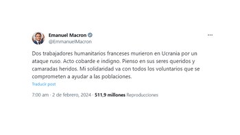 Emmanuel Macron condenó la muerte de dos franceses en Ucrania tuit