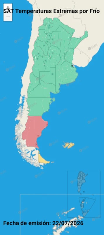 El Servicio Meteorológico Nacional prevé que el frío extremo continúe en el sur del país durante el jueves