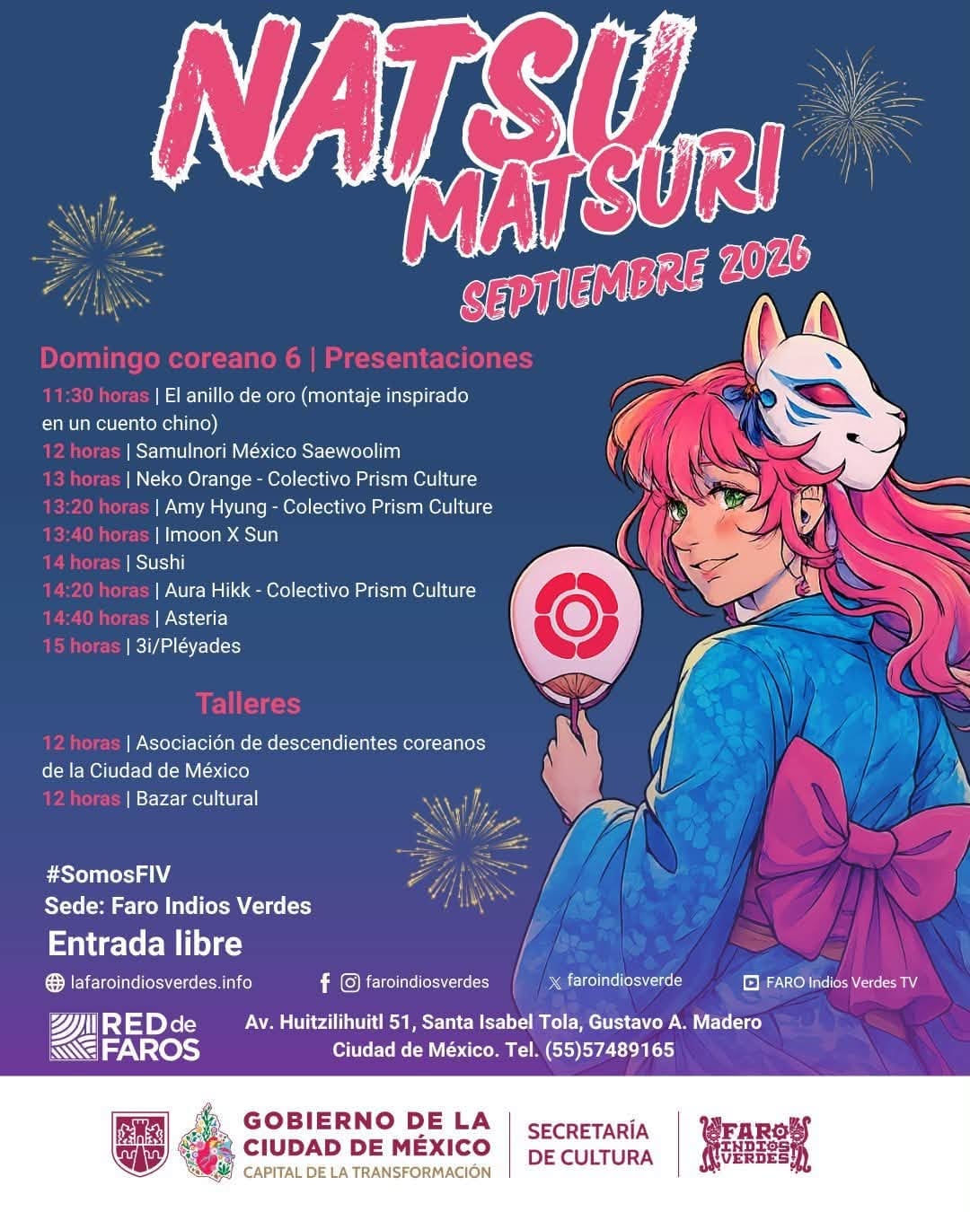 Actividades culturales y presentaciones programadas para el domingo 6 de septiembre en el Faro Indios Verdes de la Ciudad de México. (FARO Indios Verdes)