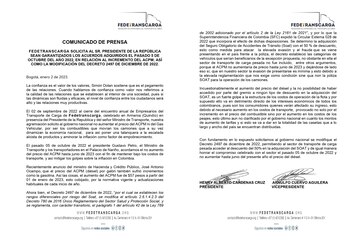 Comunicado de Fedetranscarga sobre el