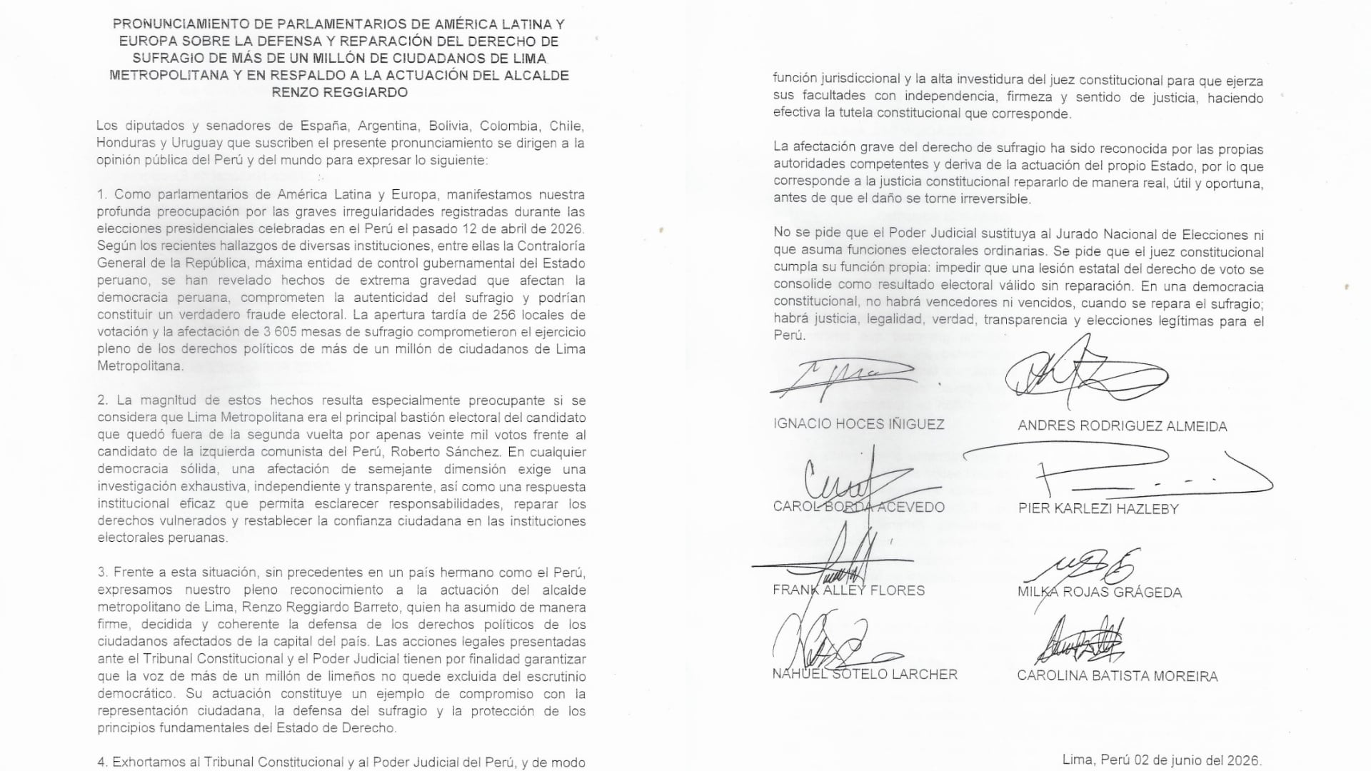 Congresistas de siete países solicitan revisar proceso electoral en Perú y garantizar derecho al voto. (Foto composicion: Infobae Perú/FB: MML)