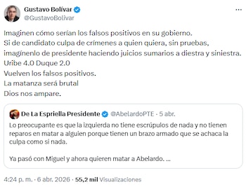 Gustavo Bolívar cuestionó a Abelardo de la Espriella y alertó sobre riesgos de juicios sin pruebas - crédito @GustavoBolivar/X