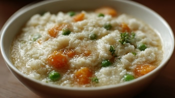Arroz cocido en un sabroso