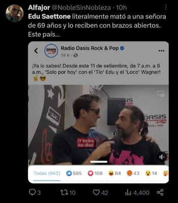 Críticas contra Edu Saettone. Twitter