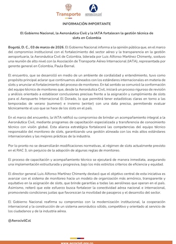 El comunicado de Aerocivil sobre