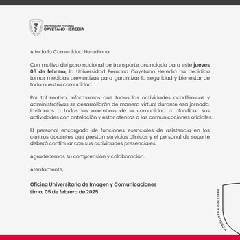 Comunicado de la Universidad Cayetano