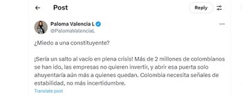 Paloma Valencia volvió a cuestionar