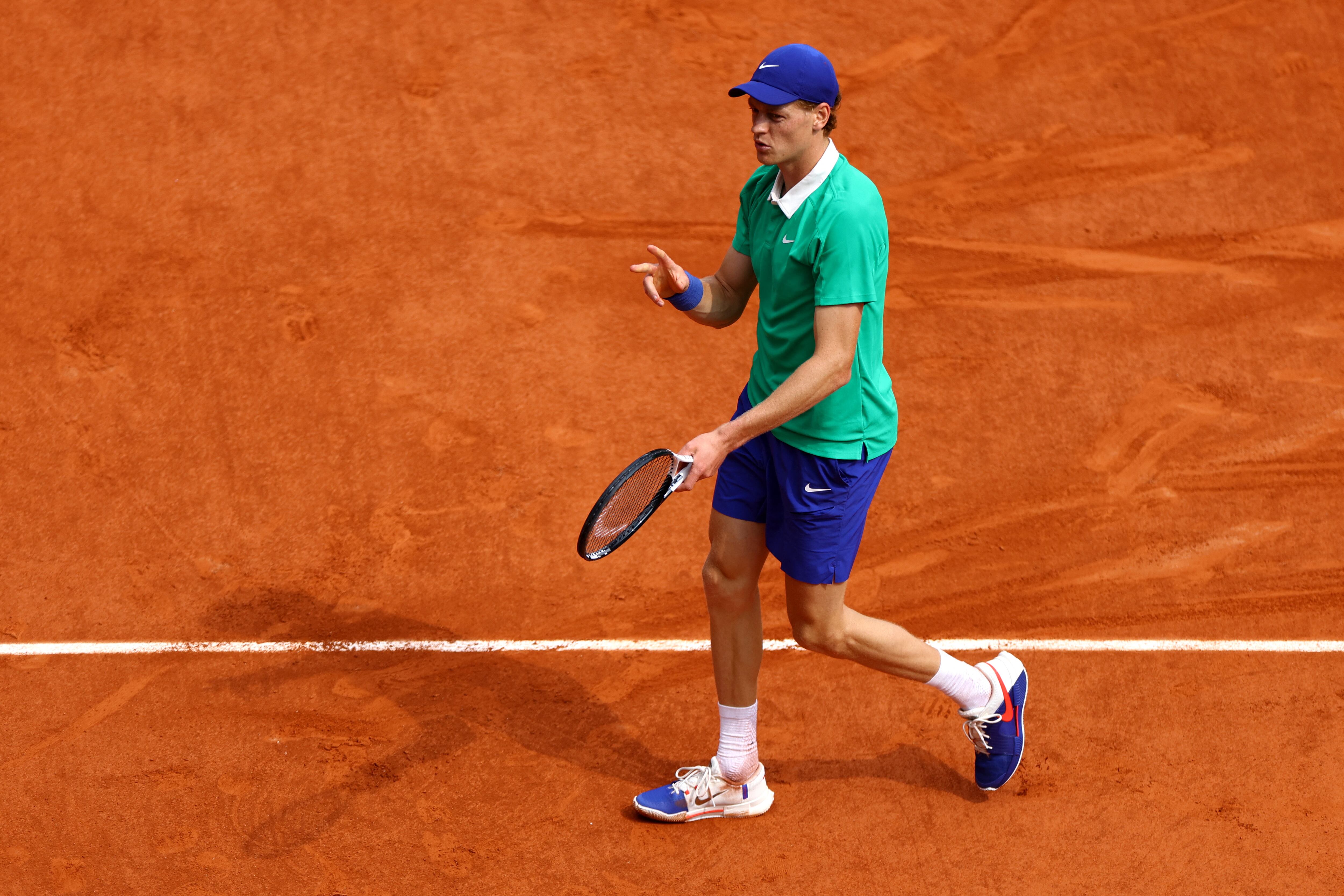 Tennis - French Open - Roland Garros, Paris, France - June 8, 2025 Italy's Jannik Sinner reacts during his final match against Spain's Carlos Alcaraz REUTERS/Lisi Niesner