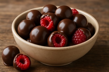 Las frambuesas bañadas en chocolate