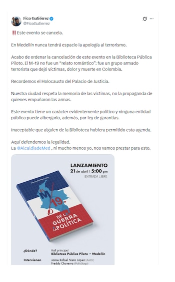 Fico Gutiérrez ordenó cancelar evento académico en Medellín