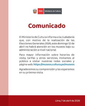 Ministerio de Cultura confirma cierre nacional de museos durante jornada electoral