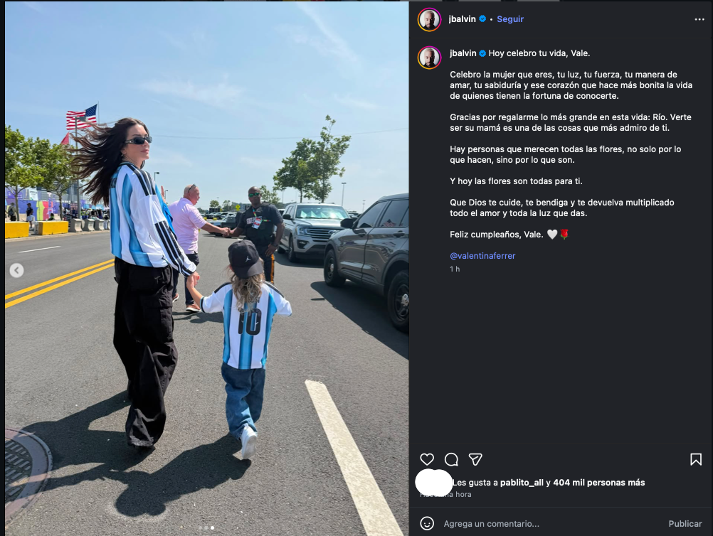 El cantante J Balvin publica un mensaje de cumpleaños en Instagram dedicado a su pareja Valentina Ferrer, acompañado de una fotografía junto a su hijo Río. (Crédito J balvin/Instagram)