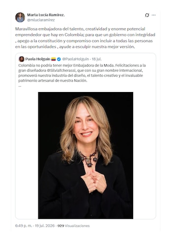 Marta Lucía Ramírez celebró nombramiento de Silvia Tcherassi