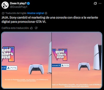 Sony tuvo que cambiar la imagen de su PS5 al anunciar GTA 6, pues el juego no tendrá disco físico.