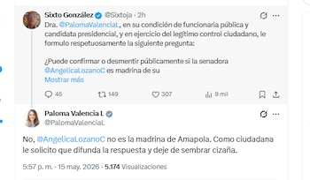 La candidata Paloma Valencia aseguró que Angélica Lozano no es madrina de su hija - crédito @PalomaValenciaL/X