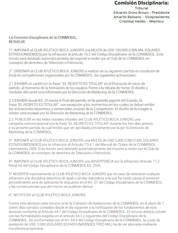 sanción conmebol a Boca