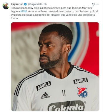 El anuncio de Jackson Martínez como posible jugador del Deportivo Independiente Medellín, según el periodista Tiago Aristi - crédito @tiagoaristi/X