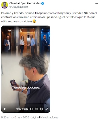 Claudia López respondió con críticas al video de inteligencia artificial difundido por Juan Daniel Oviedo - crédito @ClaudiaLopez/X