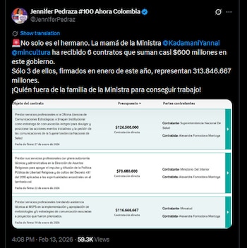 Jennifer Pedraza denunció contratos millonarios