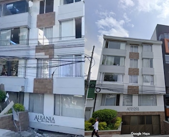 El edificio Albania se colapsó en su base, dejando sepultados los carros del sótano - crédito X y Google Maps