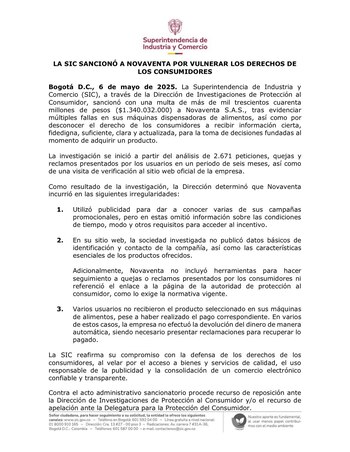 Sanción impuesta por la Superintendencia