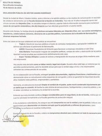 El testimonio de Amarís involucra