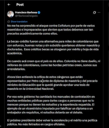 Francisco Barbosa lanzó duras