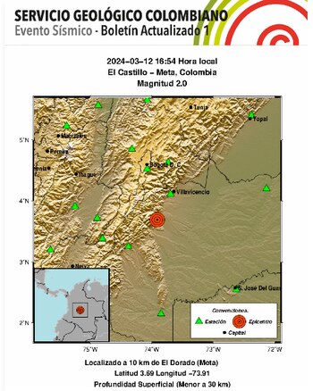 Sismo en El Castillo, Meta - Servicio Geológico Colombiano