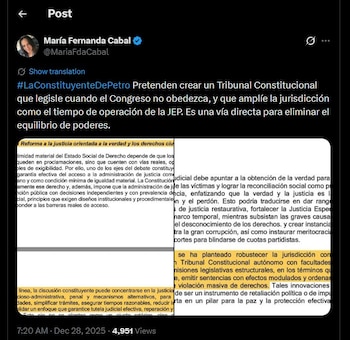 María Fernanda Cabal criticó