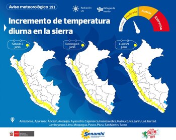 Incremento de temperatura diurna - Senamhi - Perú - 5 de junio