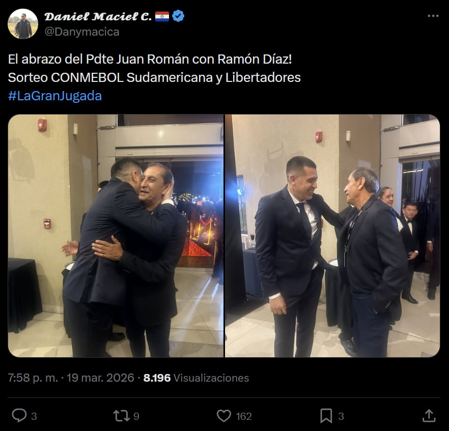 El abrazo de Riquelme y Ramón Díaz