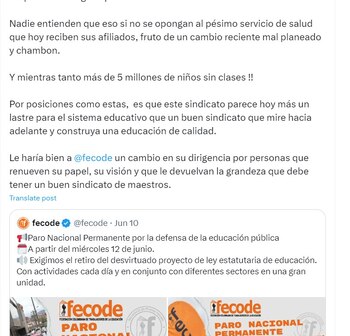 José Manuel Restrepo dice que a Fecode le hará bien un cambio de dirigencia - crédito @jrestrp
