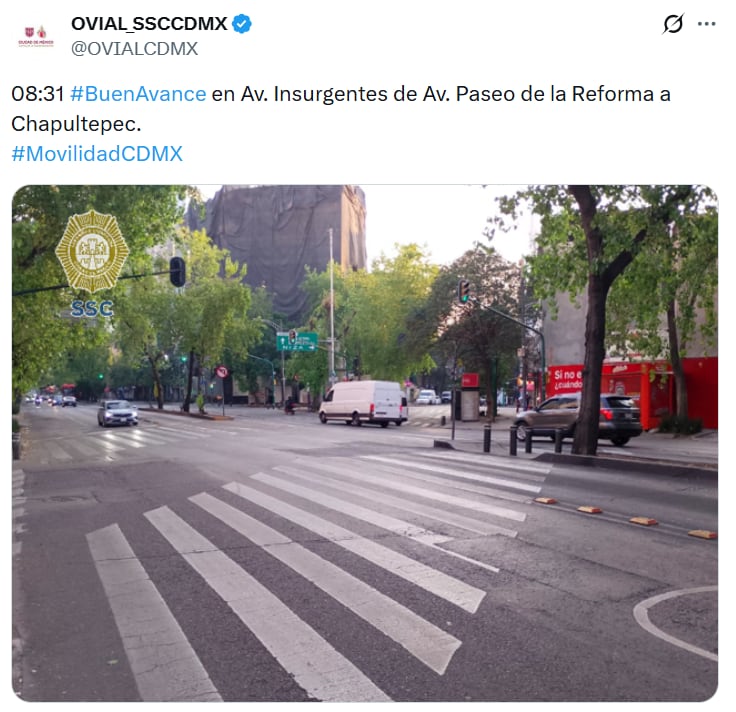 Bom progresso na Av. Os rebeldes da Av. Paseo de la Reforma a Chapultepec (captura de tela)