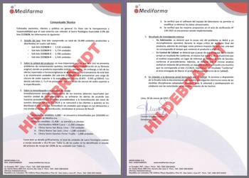 Informe interno de Medifarma que revela la manipulación de los resultados de calidad del suero defectuoso. Foto: Hildebrandt en sus 13