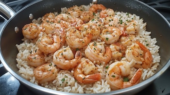 Receta de wok de langostinos con arroz yamaní, rápida y fácil