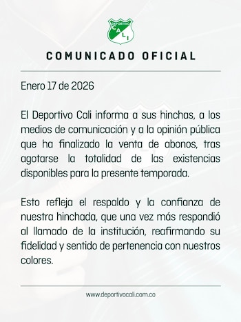 Deportivo Cali anunció que cerró