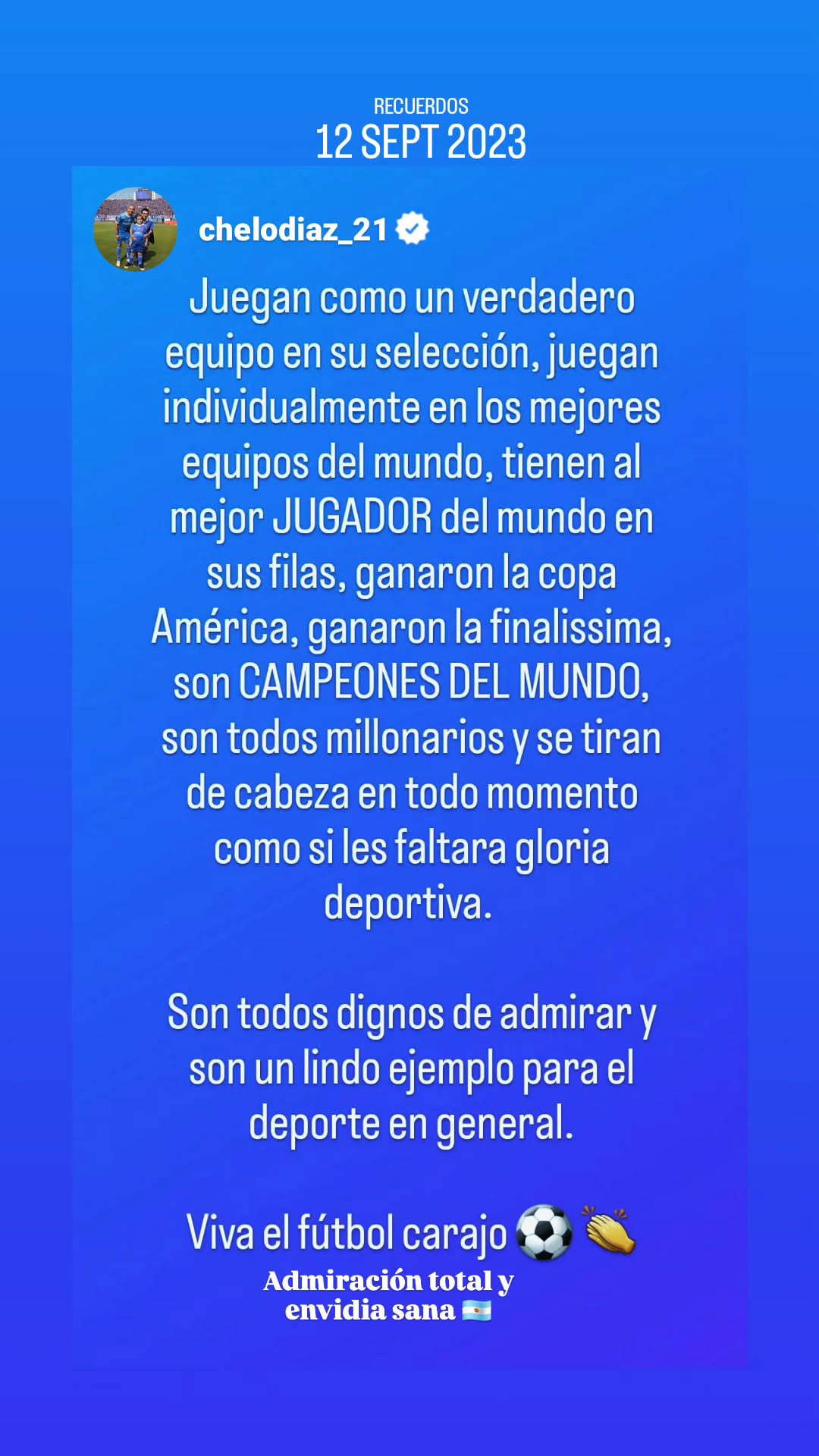 El posteo del Chelo Díaz (IG @chelodiaz_21)
