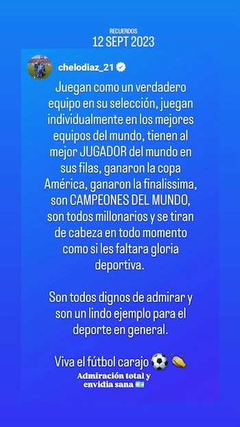 Elogio del Chelo Díaz a la selección argentina