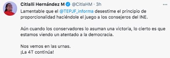 Citlali Hernández secundó la postura
