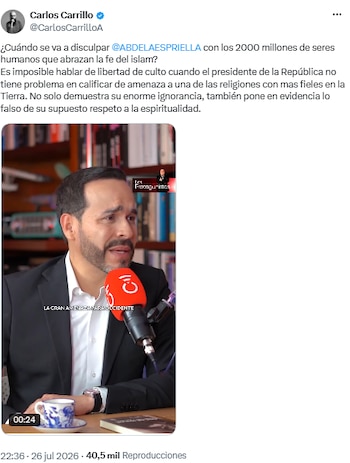 Carlos Carrillo cuestionó a Abelardo de la Espriella tras dichos sobre el islam - crédito @CarlosCarrilloA/X