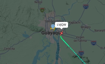 La aeronave Gulfstream G400, con matrícula argentina LV-JQW, aterrizó en Guayaquil (FlightRadar)