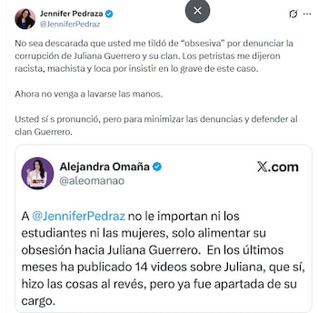 La congresista cuestionó a Amaranta Hank por referirse al escándalo de Juliana Guerrero - crédito X